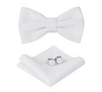 HOULIFE Ensemble nœud papillon pour homme - Nœud papillon réglable en velours pré-noué, mouchoir uni, boutons de manchette pour marié, mariage formel avec boîte cadeau, Blanc., M