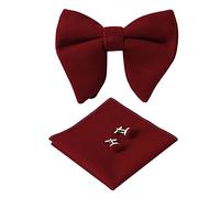 HOULIFE Ensemble nœud papillon pour homme - Nœud papillon réglable en velours pré-noué, mouchoir uni, boutons de manchette pour marié, mariage formel avec boîte cadeau, rouge bordeaux, Fliege: 12x10cm