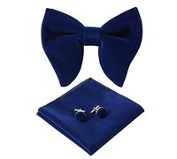 HOULIFE Ensemble nœud papillon pour homme - Nœud papillon réglable en velours pré-noué, mouchoir uni, boutons de manchette pour marié, mariage formel avec boîte cadeau, Bleu marine, Fliege: 12x10cm