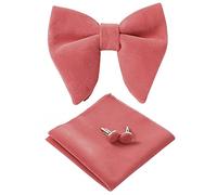 HOULIFE Ensemble nœud papillon pour homme - Nœud papillon réglable en velours pré-noué, pochette de poche unie, boutons de manchette pour marié, mariage formel avec boîte cadeau, Rose corail, Fliege: