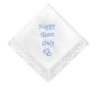 HOULIFE Mouchoir de mariage en dentelle brodée 60s coton blanc mouchoirs brodés personnalisés pour mariée marié anniversaire de mariage cadeau 32 x 32 cm, Happy Tears Only - 1 pièce, M