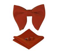 HOULIFE Nœud papillon pour homme - Nœud papillon réglable en velours pré-noué, mouchoir de couleur unie, boutons de manchette pour marié mariage formel avec boîte cadeau, rouge brique, L