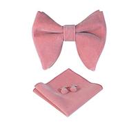 HOULIFE Nœud papillon pour homme - Nœud papillon réglable en velours pré-noué, mouchoir de couleur unie, boutons de manchette pour marié mariage formel avec boîte cadeau, Rose fumé., L