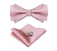HOULIFE Nœud papillon réglable en satin de polyester pré-noué, mouchoir de couleur unie, boutons de manchette pour marié mariage formel avec boîte cadeau, Rose, L