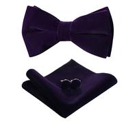 HOULIFE Nœud papillon réglable en velours pour homme - Nœud papillon pré-noué - Couleur unie - Boutons de manchette - Pour marié - Avec boîte cadeau (nœud papillon double couche), Violet, M