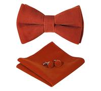 HOULIFE Nœud papillon réglable en velours pour homme - Nœud papillon pré-noué - Couleur unie - Boutons de manchette - Pour marié - Avec boîte cadeau (nœud papillon double couche), rouge brique, M