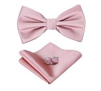 HOULIFE Nœud papillon réglable pour homme - En satin de polyester - Nœud papillon pré-noué - Couleur unie - Boutons de manchette - Pour marié - Avec boîte cadeau, Rose, 12x7cm