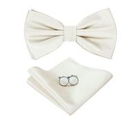 HOULIFE Nœud papillon réglable pour homme - En satin de polyester - Nœud papillon pré-noué - Couleur unie - Boutons de manchette - Pour marié - Avec boîte cadeau, ivoire, 12x7cm