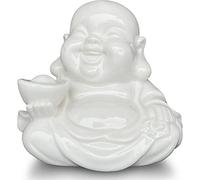 Houlu Petite Statue de Bouddha Rieur pour la Chance, Figurine de Bouddha Porte-Bonheur en céramique Blanche pour décoration d'intérieur, Bureau, décoration de Jardin, intérieur/extérieur, 9,9 x 10 x