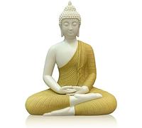 Houlu Statue de Bouddha assis en céramique de 30,5 cm, figurine de Bouddha assis en méditation pour décoration d'intérieur, bureau, décoration de jardin, intérieur/extérieur, jaune