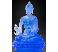 Houlu Statue de Bouddha de médecine tibétaine, 10,5 cm, en cristal de Liuli - Figurine de Bouddha de guérison pour la santé (bleu)