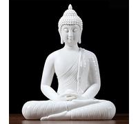 Houlu Statue de Bouddha en céramique de 30,5 cm, Bouddha Assis en méditation pour décoration d'intérieur, Bureau, décoration de Jardin, intérieur/extérieur, Blanc, 30,5 x 22,9 x 15,2 cm (H x L x l)