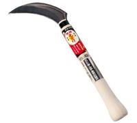 Hounen Faucille Japonaise Lame Noir Dentelée 12cm Jardinage Récolte Légume Désherbage Acier SK-5 Fabriqué au Japon