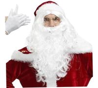 Houolsator Santa Beard and Wig Ensemble avec chapeau, gants et lunettes 5pcs Costume de Noël mignon coiffure Costume de Santa pour le cosplay Party Barbe et Wig Set