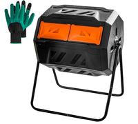 Hourleey Bac à compost d'extérieur de 119 litres à double chambre avec portes coulissantes, bac à composteur rotatif pour jardin, cuisine, cour