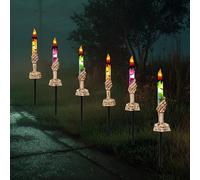 Hourleey Lot de 10 bougies décoratives d'Halloween en forme de crâne avec piquets, fonctionne à piles, étanche, décoration d'allée avec minuterie pour intérieur et extérieur, allée, pelouse, cour