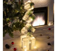 Hourleey Lot de 4 boîtes cadeaux lumineuses de Noël 70 LED pré-éclairées avec 70 boîtes cadeaux empilables pour décoration intérieure et extérieure, décoration de jardin ou de pelouse