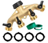 Hourleey Répartiteur de tuyau d'arrosage robuste en laiton à 4 voies, répartiteur de tuyau d'arrosage pour connecteur de tuyau de 1,9 cm, adaptateur de robinet de tuyau, 4 valves avec 4 rondelles en