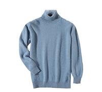 HOURVNEI Pull tricoté super chaud en cachemire à col roulé pour homme - Automne et hiver, bleu ciel, M