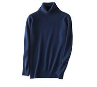 HOURVNEI Pull tricoté super chaud en cachemire à col roulé pour homme - Automne et hiver, bleu marine, S