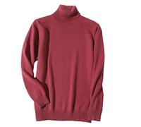 HOURVNEI Pull tricoté super chaud en cachemire à col roulé pour homme - Automne et hiver, rouge foncé, XL