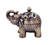 Hourwof Porte-encens en métal en forme d'éléphant, brûleur d'encens vintage avec couvercle, récupérateur de cendres, décoration d'aromathérapie, décoration d'intérieur ou de bureau, bronze