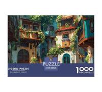 House 1000 Pieces Brain Teaser Jigsaw Charming Street View Town Puzzle, Educational Cognitive Toy for Kids Adults, Stress Relief & Focus Training 38x26cm/1000pcs