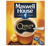 HOUSE - Café Soluble Qualité Filtre MAXWELL | Saveurs onctueuses et gourmandes | Idéal pour un moment caféiné | la boîte de 25 sticks | LOT DE 4