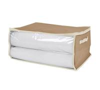HOUSE COLLECTION Boîte Box en TNT, housse couverte avec fenêtre en PVC 60 x 50 x 30 cm Enveloppe compacte Couvertures de couette Vêtements Pliants Fermeture Zip, Moutarde