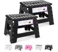 HOUSE DAY Lot de 2 marchepieds pliables de 22,9 cm, robustes avec poignée de transport, marche pliable avec surface antidérapante pour enfants et adultes, design portable pour cuisine, salle de bain