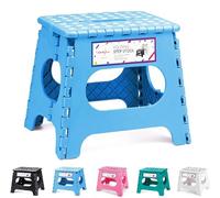 HOUSE DAY Tabouret Pliant de 27cm, Tabouret léger, Solide et sûr, s'ouvre Facilement avec Un Rabat, idéal pour la Cuisine, la Salle de Bain, et la Chambre, Couleur Bleu Clair