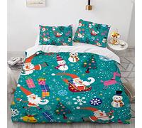 House De Couette 220/240 Pere Noel Père Noël avec 2 Taies d'oreiller 65X65Cm Polyester Coton Parure De Lit Pas Cher Pas De Repassage 220 X 240 Cm