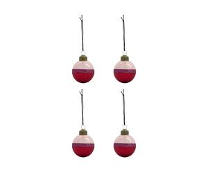 House Doctor Boules de Noël Stripe Ø8 cm. lot de 4 Rose-rouge