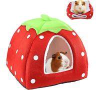 House for Guinea Pig Bed Rabbit Plush Small Animals Sleeping Winter Indoor Cabin for Chinchilla/Hedgehog/Guinea Pig (Strawberry)