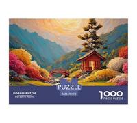 House Green Grass and Flowers 1000 Pcs Carton Premium Coffret De Puzzles Mountain Valley Cottage Stimulant Et Éducatif Jeu Familial Puzzles pour Adultes Et Enfants 70x50cm/1000pcs