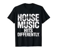 House Music Hits Differently Fête d'ambiance EDM - T-Shirt Graphique avec Valeur, Homme, Noir, M