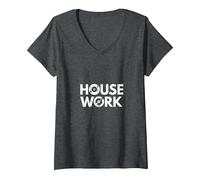 House Music Work - Cadeau pour Fan de Disque Vinyle DJ T-Shirt avec Col en V, Femme, Chiné Foncé, S