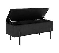 House Nordic Banc en Velours Noir avec Rangement et Pieds Noirs 95 x 36,5 x 46 cm