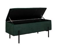 House Nordic Banc en Velours Vert avec Rangement et Pieds Noirs 95 x 36,5 x 46 cm