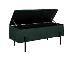 House Nordic Banc en Velours Vert avec Rangement et Pieds Noirs 95 x 36,5 x 46 cm