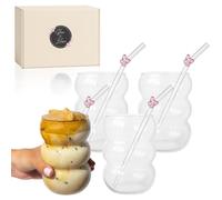 House of Blossom Lot de verres à bulles 550ml • Grand verre avec paille, 4 pièces • Verres cocktail, Verre matcha latte avec paille, Verre a eau original, cafe glacé ou mojito