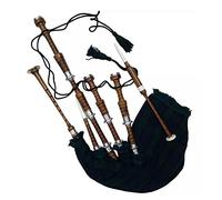 House of Highland 77 Cornemuse, finition en palissandre, tartan Black Watch - Taille complète avec montures argentées unies, sac synthétique, livre de méthode, sac de transport, bourdon, anches