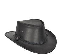 House Of Leather Chapeau de brousse australien en cuir véritable style cowboy noir marron, Noir , M