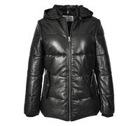 House Of Leather Myra Veste matelassée en cuir véritable avec capuche amovible pour femme Noir, Noir , 42