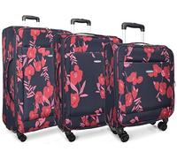 House Of Leather Valise à 4 roues légère à imprimé floral, bleu marine, Full Set, Bagage extensible avec roulettes pivotantes