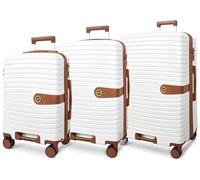 House Of Leather Valise rigide à quatre roues Durban, blanc, Full Set 3 Sizes, Bagage rigide extensible avec roulettes pivotantes