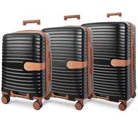 House Of Leather Valise rigide à quatre roues Durban, Noir , Full Set 3 Sizes, Bagage rigide extensible avec roulettes pivotantes