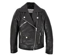 House Of Leather Veste de style motard en cuir véritable avec fermeture éclair croisée pour fille Emily Noir (as4, age, 4_years, regular)