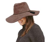 House of Ord Cape Town Celeste Fedora - Chapeau Fedora Femme Suede Automne/Hiver - Taille: M-L/58cm - Chocolat/Noir