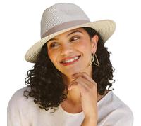 House of Ord Cape Town Lionel Chapeau Soleil Trilby Fedora Femme Homme Unisexe Anti UV UPF50+ en M/58cm - L/61cm Taille Régable - Taille: M-L/58cm - Beige/Blanc
